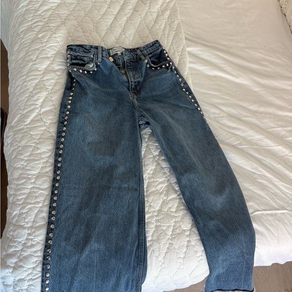Reformation Denim - Reformation Blue Studded Straight Leg Jeans